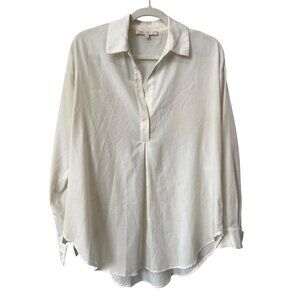 WAYF Popover Shirt Size Small Ivory Long Sleeve Collared Career Business Casual